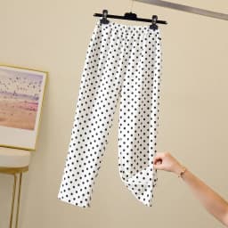 Wide Leg Pants Women Fashion Dots Ulzzang Loose High Waist Leisure Chic Female Trousers Sweatpant Pockets Summer Streetwear