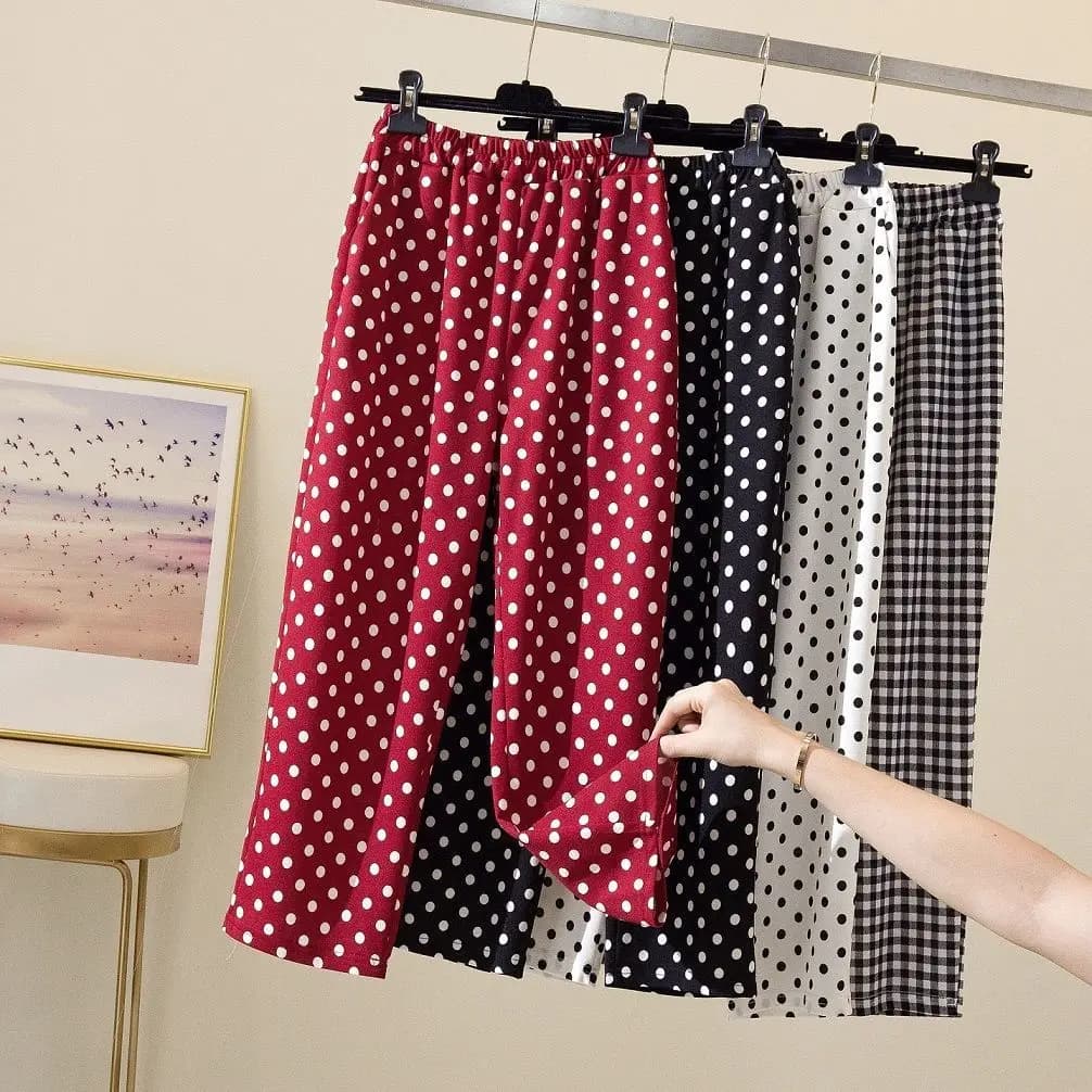 Wide Leg Pants Women Fashion Dots Ulzzang Loose High Waist Leisure Chic Female Trousers Sweatpant Pockets Summer Streetwear