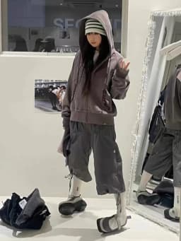Vintage Drawstring Cargo Pants Women Loose Fit American Retro Utility Capri Pants with Multi-Pockets Streetwear Casual Fashion