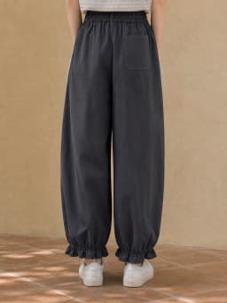 XIAOGULI 150-160cm Petite Women Pants Ankle Length Lantern Jogger Pants Elastic High Waist Wide Leg Lengthening Trousers