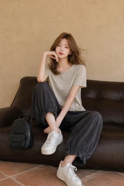 XIAOGULI 150-160cm Petite Women Pants Ankle Length Lantern Jogger Pants Elastic High Waist Wide Leg Lengthening Trousers