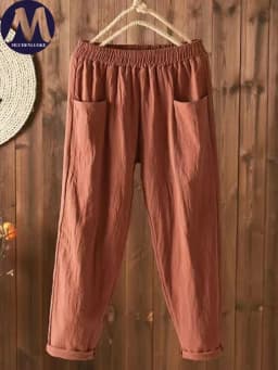 High Waist Women's Pants Summer Slim Fit Elastic Waist Straight Tube Harun Korean Fashion Leisure Loose Trousers
