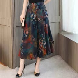 Fanmuer 2025 Summer Pants Women Casual Loose Elastic Waist Vintage Pant Trousers Women Wide Leg Pants Print Calf-length Pants