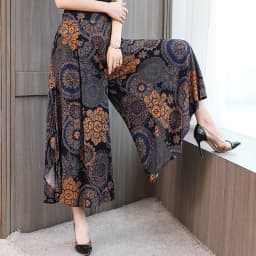 Fanmuer 2025 Summer Pants Women Casual Loose Elastic Waist Vintage Pant Trousers Women Wide Leg Pants Print Calf-length Pants
