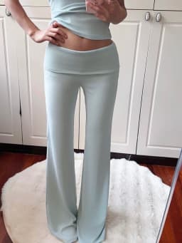 Women Folded Low Waist Cotton Jersey Foldover Pant Soot