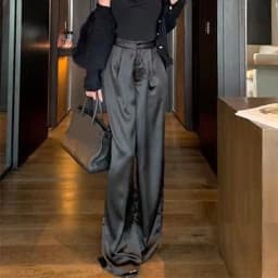High Waist Satin Wide Leg Pants White Black Pants Women Summer Thin Loose Casual Pants Fashion Solid All-match Straight Trousers
