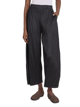 Miyake Pleated Thick Elastic Waistband Wide Leg Pants