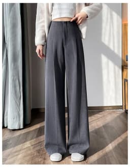 Jielur Loose Pure Color High Waist Slim Women Pants Straight Casual Winter Simple Office Ladies Fashion Female Wide Leg Pants