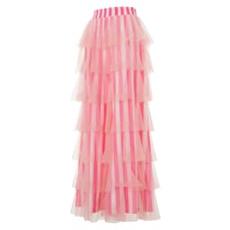 New Fashion Women Trendy Cute Pants Casual Layered Mesh Ruffles Stripe Print Elastic Trousers For Daily Streetwear Hot Sale