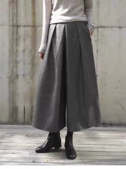 Afashion Autumn Winter Grey Woolen Skirt Pants Women's Casual Commute Loose High Waist Wide Leg Woolen Pants Slimming Versatile