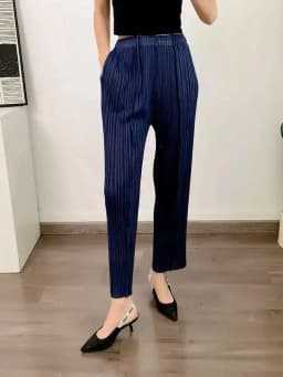 LANMREM Straight Pleated Pants For Women High Elastic Waist Casual Loose Trousers Female New Spring 2025 Clothing 2DA1022