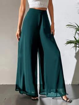 2026 Women's Summer Casual Pants Mom's Loose Pants Versatile Ice Silk Chiffon Wide Leg Pants Straight Casual 9-point Trousers