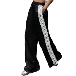 hirigin Women Satin Silk Lace Trim Pants Y2k High Street Elastic Waist Wide Leg Pj Lounge Boxer Bottoms Trendy Causal Trousers
