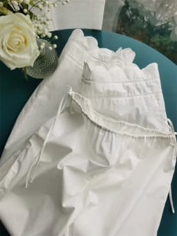 Embroidery Hollow out Women White Pants 100% Cotton Drawstring Elastic Waist Female Straight Long Trousers