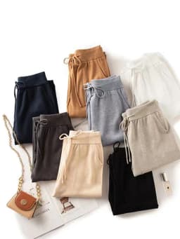 Women 100% Wool Pants New Autumn and Winter Soft Comfortable High-Waist Knitted Thicken Pants Female Thin pants Casual Trousers