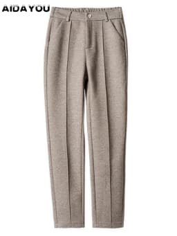 Women's Wool Dress Pants Casual Jogger Style Office Wide Trousers Woolen Cropped Pants OUC2533
