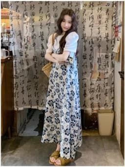 Fashionable Lightweight Summer Floral Wide Leg Strap Pants Women's High Waist Straight Cut Suit Korean Style Lazy Wind