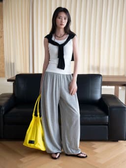 Autumn Relaxed Elastic-waist Cuffed Knit Lantern Casual Loose Long Pants For Women