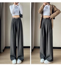 Gray Woolen Suit Wide Leg Pants Women plus Size High Waist Autumn New Thickened Woolen Straight Tube Floor-Length Pants