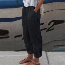 Cotton Linen Solid Women Pants Fashion New Hollow Out Pockets Ladies Casual Streetwear Office Loose Trousers Female
