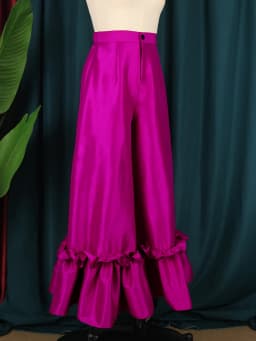 Women Pants High Waist Loose Elegant Shiny Flare Pleated Wide Leg Trendy Long Capris Cocktail Party Bottoms Trim Trousers