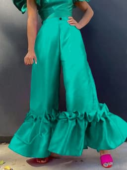 Women Pants High Waist Loose Elegant Shiny Flare Pleated Wide Leg Trendy Long Capris Cocktail Party Bottoms Trim Trousers
