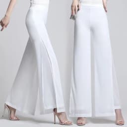 Summer Korean Chiffon Wide Leg Pants Women's Zipper/Elasticity High Waist Split Culottes Pant Chiffon Trousers Dancing Hakama