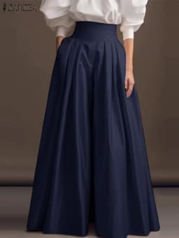 2025 ZANZEA Vintage High Waisted Office Pantalons Fashion Solid Pleating Pants Women Wide Leg Formal Trouser Casual Pockets Pant