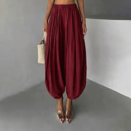 OMSJ Elegant Fashion Loose Fit Lantern Pants Women's Solid Color High Waist Pleated Comfortable Casual Trousers Party Streetwear