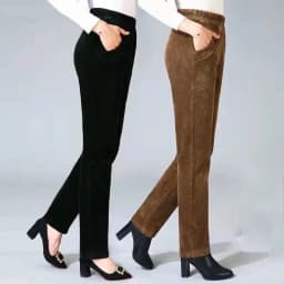 Spring Fall Elastic High Waist Straight Trousers Women Classic Black Pantalones De Mujer Mother's Casual Brown Corduroy Pants