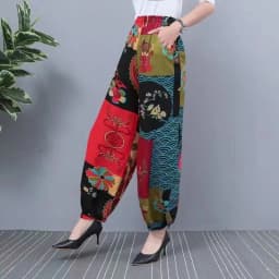 2024 NEW Ice Silk Pants Women Summer Elastic High Waist Thin Harem Pants Fashion Printed Casual Wide Leg Pants Female Trousers