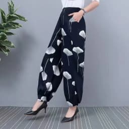 2024 NEW Ice Silk Pants Women Summer Elastic High Waist Thin Harem Pants Fashion Printed Casual Wide Leg Pants Female Trousers