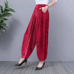 2024 NEW Ice Silk Pants Women Summer Elastic High Waist Thin Harem Pants Fashion Printed Casual Wide Leg Pants Female Trousers