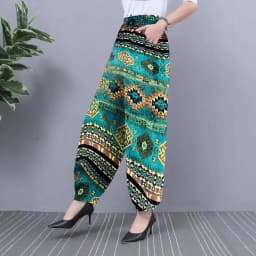 2024 NEW Ice Silk Pants Women Summer Elastic High Waist Thin Harem Pants Fashion Printed Casual Wide Leg Pants Female Trousers