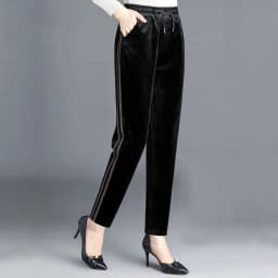 Winter Women's Gold Velvet Pants Casual Loose Straight Pants Female Autumn Winter Elastic Waist Trousers 5XL Black W24