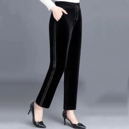 Winter Women's Gold Velvet Pants Casual Loose Straight Pants Female Autumn Winter Elastic Waist Trousers 5XL Black W24