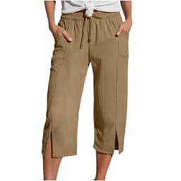 Women Cotton Linen Pants Women Large Pocket Solid Color Straight Tube Loose Beach Capri Spring Summer 3/4 Muslin Trousers
