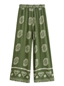 Boho Queens Women Green Floral Bohemian Wide Leg Pants Lady Elastic Waist Loose Vacation Boho Pants Oversize Trousers