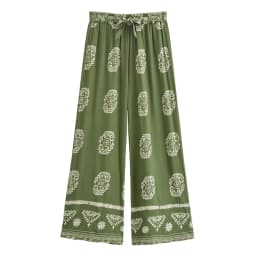 Boho Queens Women Green Floral Bohemian Wide Leg Pants Lady Elastic Waist Loose Vacation Boho Pants Oversize Trousers