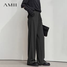 AMII 2026 Autumn Women Trousers Loose Casual Lace Up Elastic Wide Leg Pants Straight Solid Full Length Women's Clothing 12553006