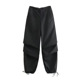 Women Fashion Parachute Cargo Pants Vintage Jogging Trousers High Elastic Waist Female Chic Lady Boot Cut