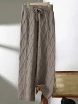 Office Lady Women Wool Pants Autumn Winter Thick Cashmere Wide Leg Trousers 100% Merino Wool Knitted Grace Retro Jacquard Pants