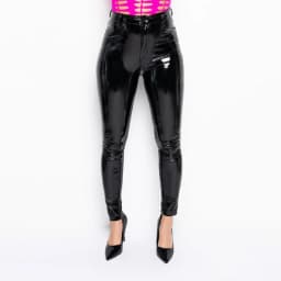 Women Plus Size Shiny Patent Leather Skinny Pants Button Zipper PU Slim Sexy Pencil Pant Nightclub Trouser New Custom Streetwear