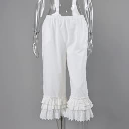 Linad Vintage White Embroidery Wide Leg Pants 2026 Elegant Lace Elastic Waist Layer Long Pants Street Chic Cotton Loose Trousers