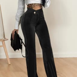 Vertical Striped Palazzo Pants Female Elastic High Waisted Flare Trouser Elegant Ribbed Velvet Long Pants Summer Streetwear