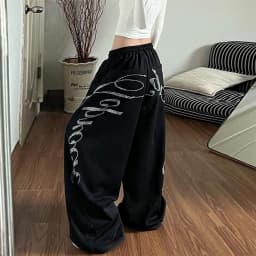 American Style Glitter Letter Sports Pants Wide Leg Jazz Dance Pants Casual Long Pants for Women Spring Autumn Winter Loose Fit