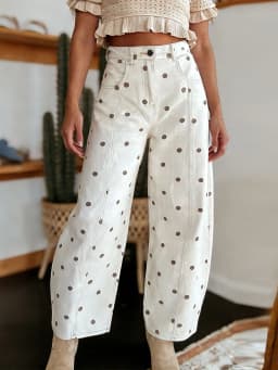 Women's Y2k Polka Dot Barrel Jeans Coquette High Waisted Baggy Cute Denim Pants Teen Girls Streetwear