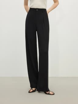 FSLE【2 Length】Women Black Commuter Long Trousers High Waist Grey Draped Straight Female Cropped Pants 25FS11163+25FS11248