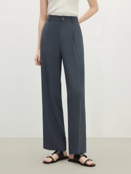 FSLE【2 Length】Women Black Commuter Long Trousers High Waist Grey Draped Straight Female Cropped Pants 25FS11163+25FS11248
