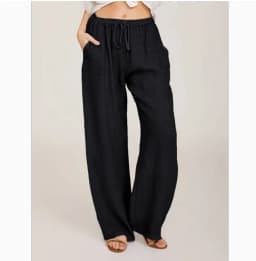 Summer Autumn Women Fashion Cotton Linen Pants Elastic Waist Loose Straight Pants Female Casual Solid Color Versatile Trousers